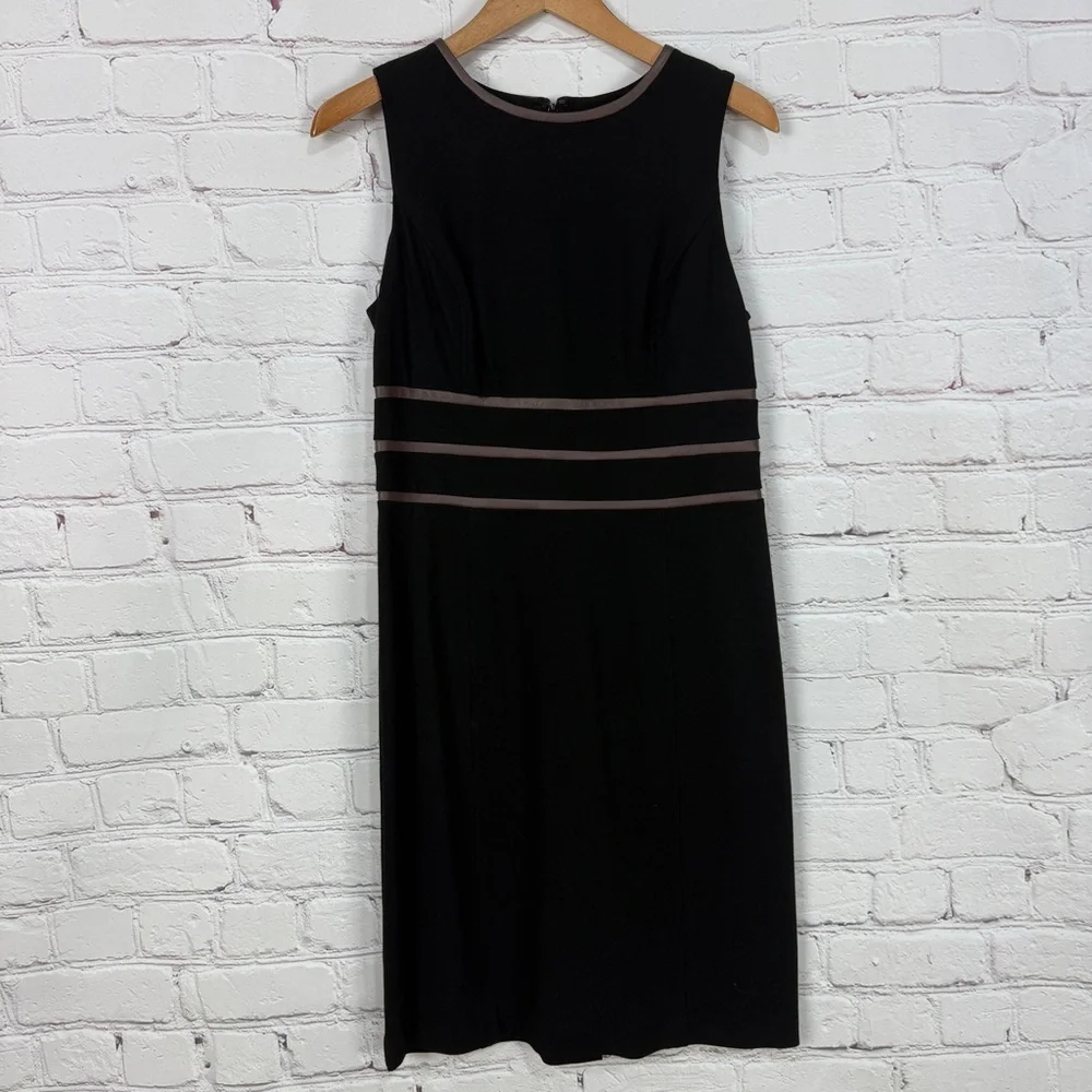 Lauren Ralph Lauren Black Sheath Dress Size 10 |Sleeveless Midi Faux leather - Picture 2 of 10